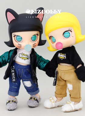 ob11molly娃衣分体酷帅卫衣破洞裤套装娃娃衣服12分bjd GSC素体