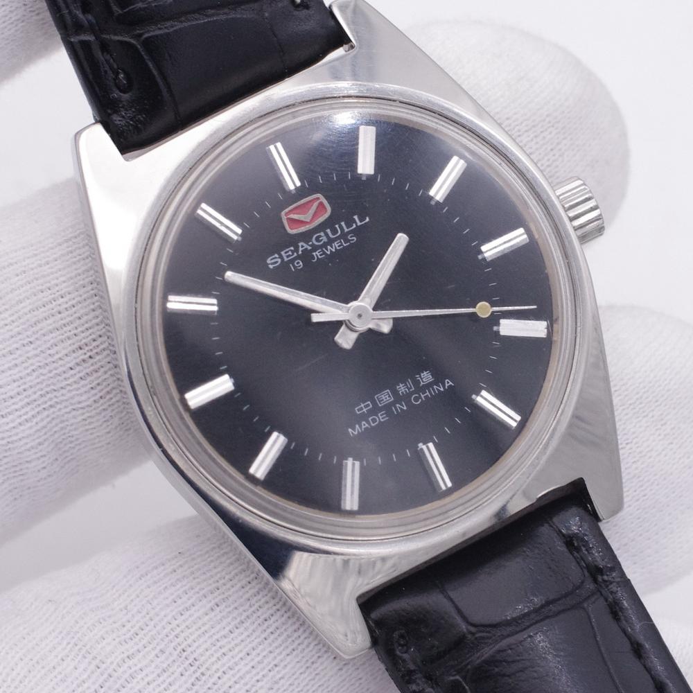 二手国产原装正品海鸥SEAGULL经典手卷手动机械男古董老手表ST5黑