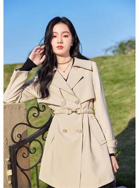 【断码L/XL】秋水伊人24春风衣女中长版知性翻领显瘦小个子V483