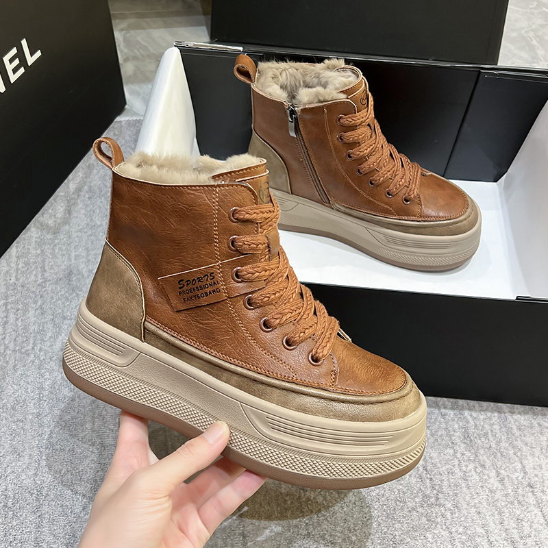 厚底雪地靴女短靴真皮马丁靴