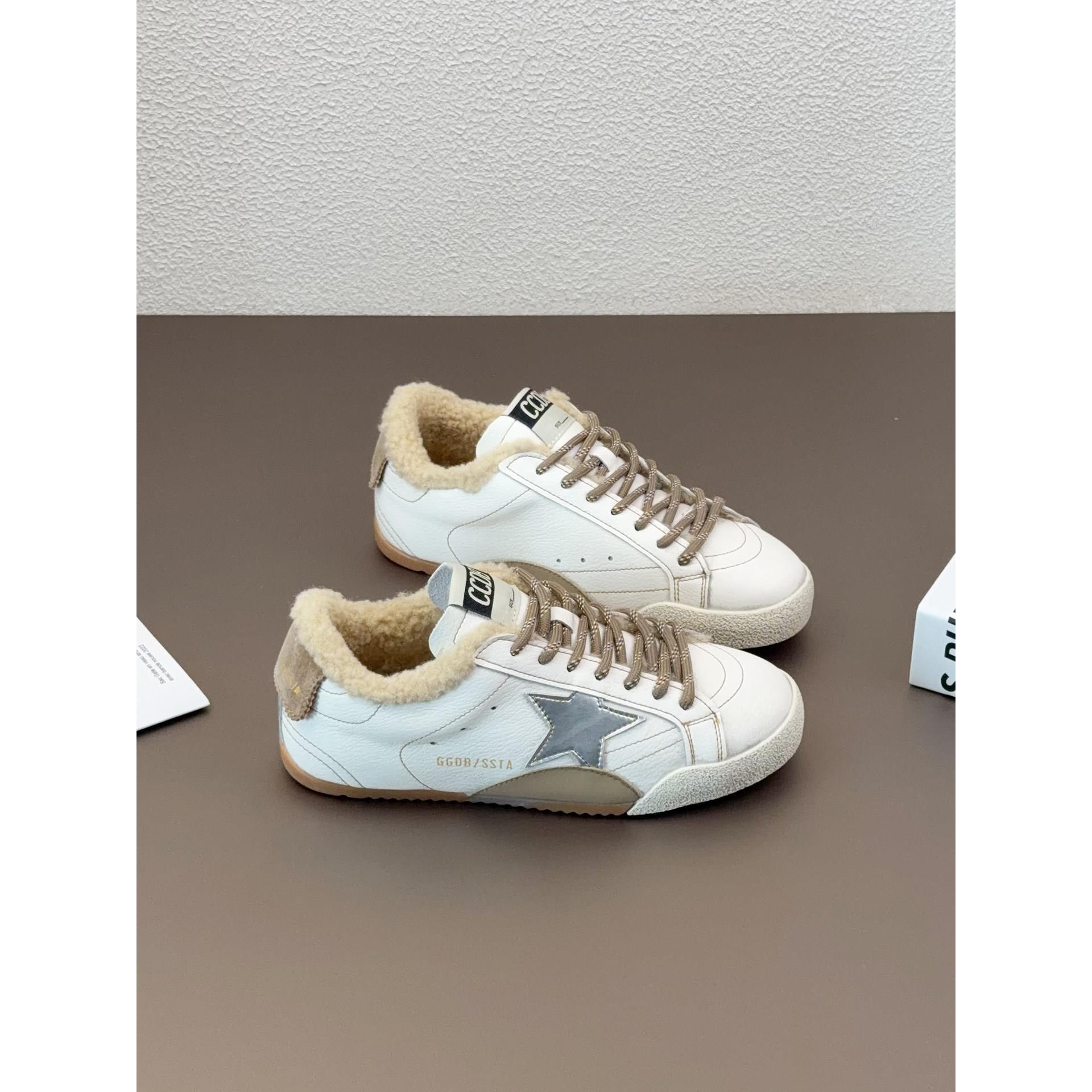 真皮保暖棉鞋毛毛小白板鞋