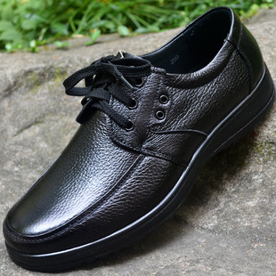 圆头防滑系带大头工作鞋 真皮软底耐磨男单鞋 男 日常商务休闲鞋 男式