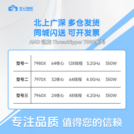 线程撕裂者AMD 7960X/7970X/7980X 盒装CPU搭华硕技嘉TRX50主板