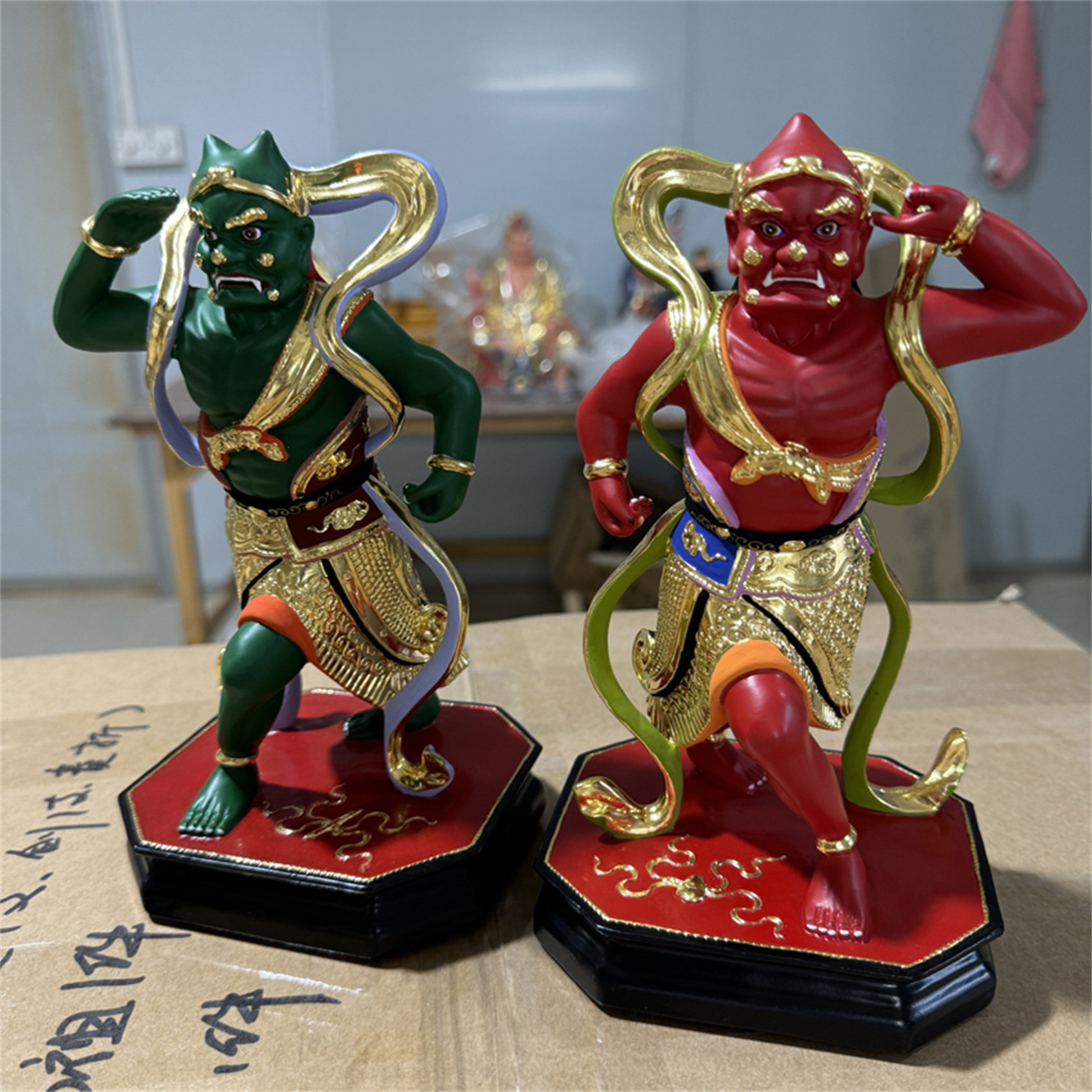 台版千里眼顺风耳妈祖左右护法千顺将军站身神像部将樟木雕刻6寸