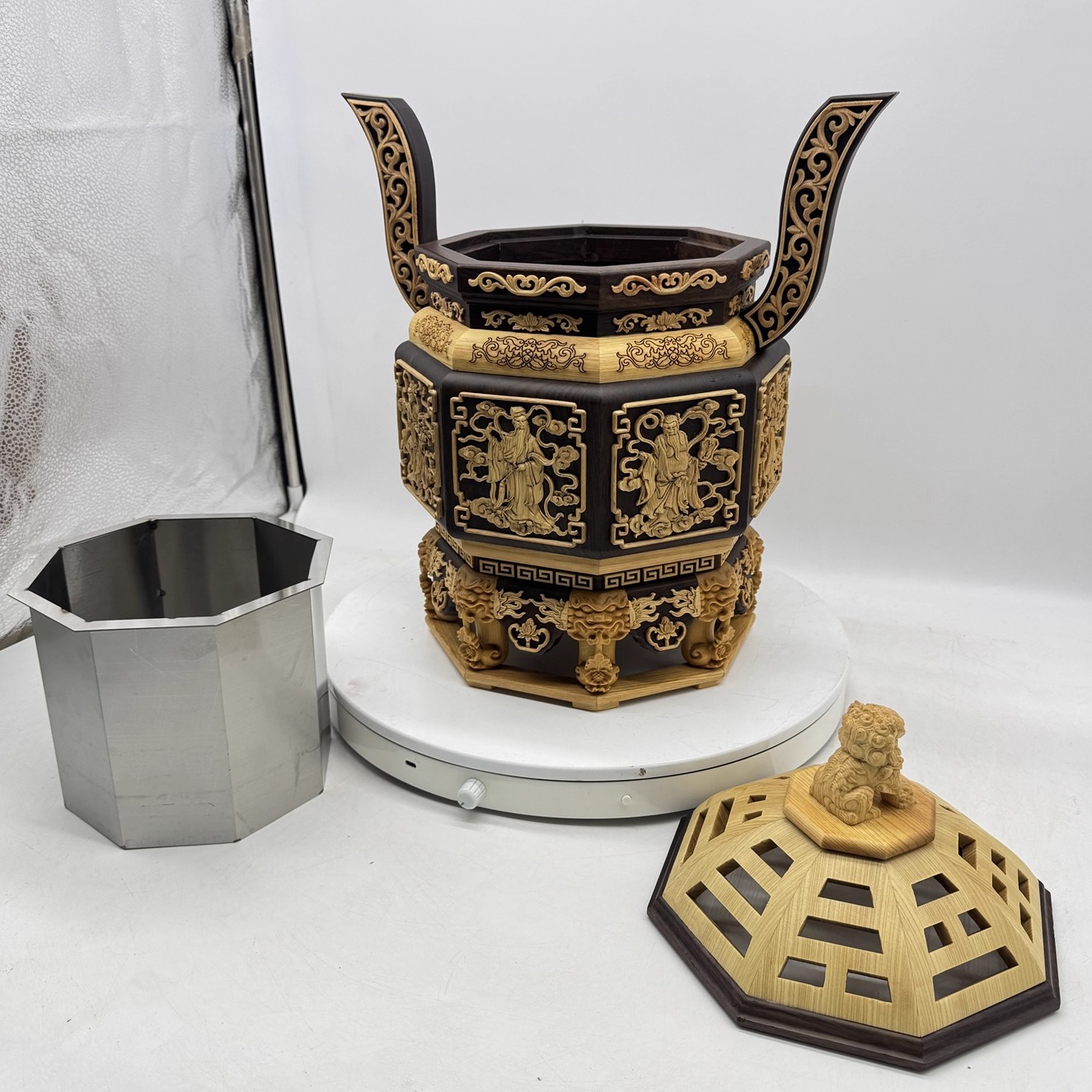 黑檀入桧木净香炉八卦炉线香炉