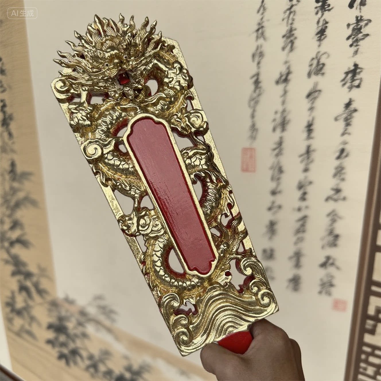 手持令手握令龙令牌红色安金木雕工艺令箭天师王爷将军令道家法器