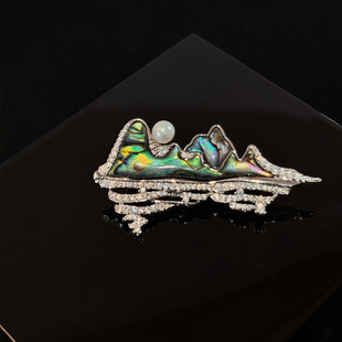 【浅小屋】云水间。新中式意境款厚金电镀鲍鱼贝天然珍珠胸针胸花