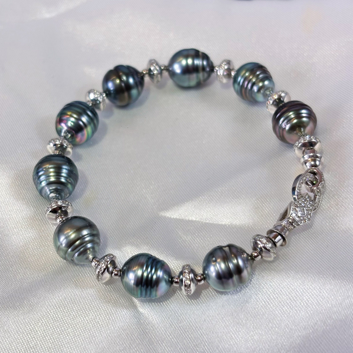 【浅小屋】涟漪。9~10mm大溪地海水螺纹巴洛克黑珍珠纯银夹珠手链,珠宝/钻石/翡翠,手饰,淘宝优惠券,粉丝福利购,淘宝优惠卷