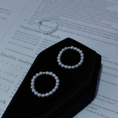 小众珍珠戒指弹力指环AKOYA小珠