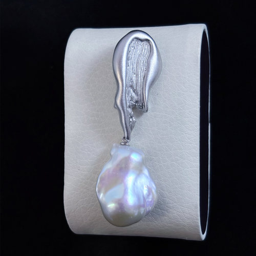 纯银磨砂巴洛克珍珠胸针卡扣吊坠