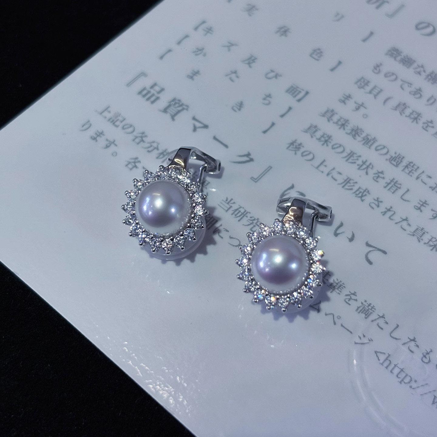 纯银雪花极强光正圆淡水珍珠耳钉