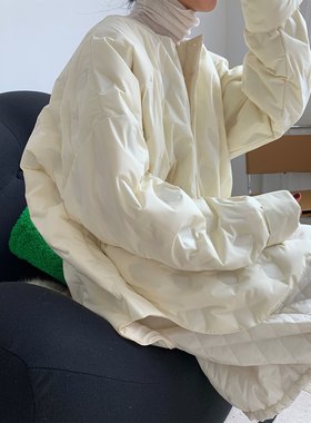 韩版长款羽绒服慵懒宽松圆领