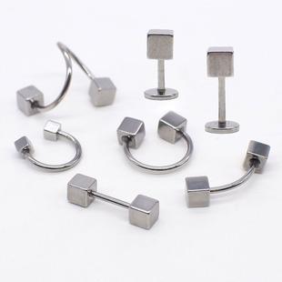钛钢细针四方形平底唇钉耳钉rook耳骨钉C杆方块耳圈弯杆眉钉眉环