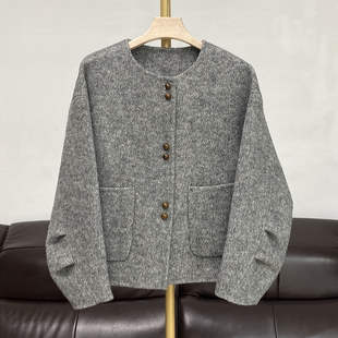 2025秋冬新款双面羊绒大衣女短款圆领小香风羊毛呢子外套洋气百搭