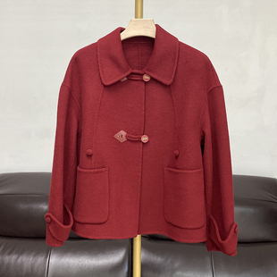 秋冬新款双面羊绒大衣女短款时尚宽松百搭羊毛呢子外套小个子洋气