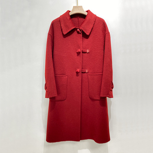 牛角扣双面羊绒大衣女中长款韩版宽松2025秋冬季新款羊毛呢子外套