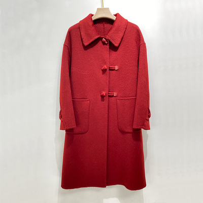 羊毛外套中长韩版牛角扣羊绒大衣