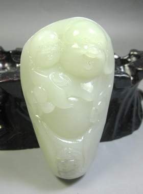 钱塘邮社   和田玉   白玉 童子与佛 把件