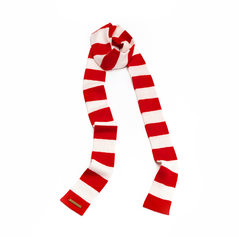 veenka100羊绒海军风条纹长围巾秋冬双层无缝黑红双色复古风小长