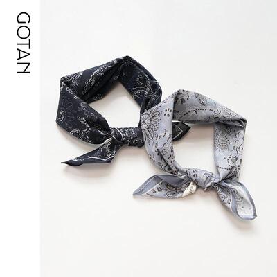 GOTAN全棉阿美咔叽风方巾美式日系复古印花造型丝巾小围巾头巾
