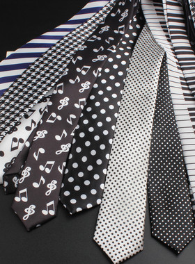 印花领带5CM窄版衬衫男女士学生娱乐时尚潮韩版百搭钢琴音符圆点