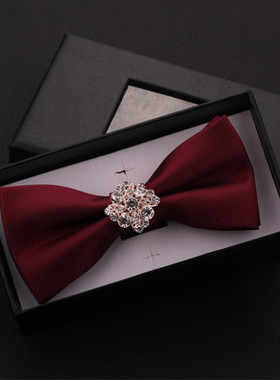 领结男结婚酒红镶钻商务正装英伦时尚蝴蝶结主持娱乐司仪煲太包邮