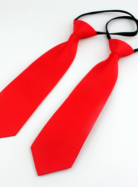 哑光儿童拉链免打领带大红色小学生百搭表演团队领呔