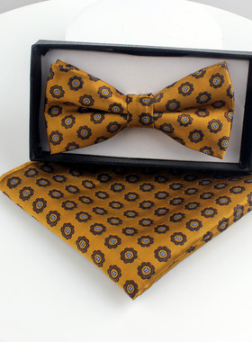 领巾金色墨绿色领结加口袋巾套装男士正装绅士西服搭配蝴蝶结煲呔