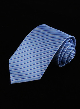 男士青年浅蓝色天蓝色条纹领带8CM宽正装商务休闲职业装办公呔