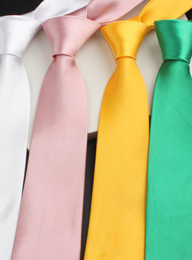 男女士领带纯白金黄光面手打8CM宽正装商务百搭休闲娱乐衬衣领呔