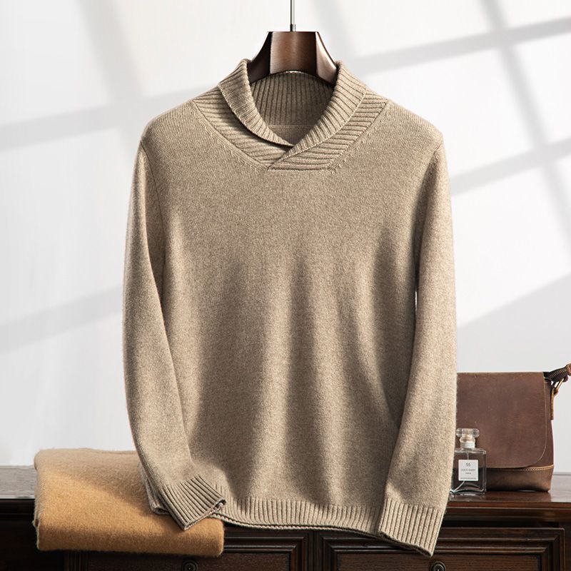 羊绒衫秋冬新款男士羊毛衫打底加厚青果针织衫纯色保暖休闲毛衣