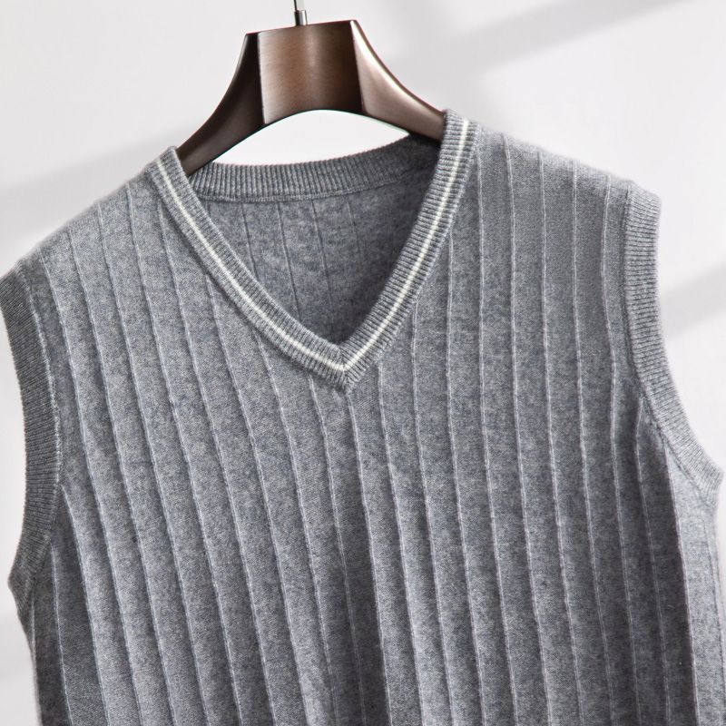 羊绒衫中老年纯色无袖爸爸背心针织衫毛衣休闲毛老年人马甲羊毛衫