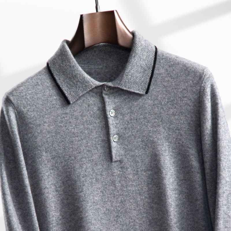 羊绒衫毛衣男士翻领羊毛衫针织衫针织长袖休闲打底商务秋冬