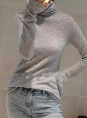 2025秋冬新款亲肤薄款堆堆领毛衫女紧身高领微透针织打底衫毛衣