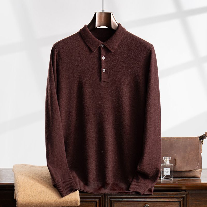 秋冬男士羊毛衫长袖中老年打底翻领针织休闲针织衫羊绒衫保暖毛衣