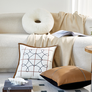 轻奢高级感抱枕套客厅皮沙发抱枕靠垫复古高端床头靠枕大靠背毛毯