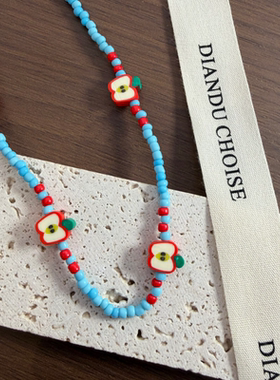 多巴胺苹果蓝串珠童趣颈链女