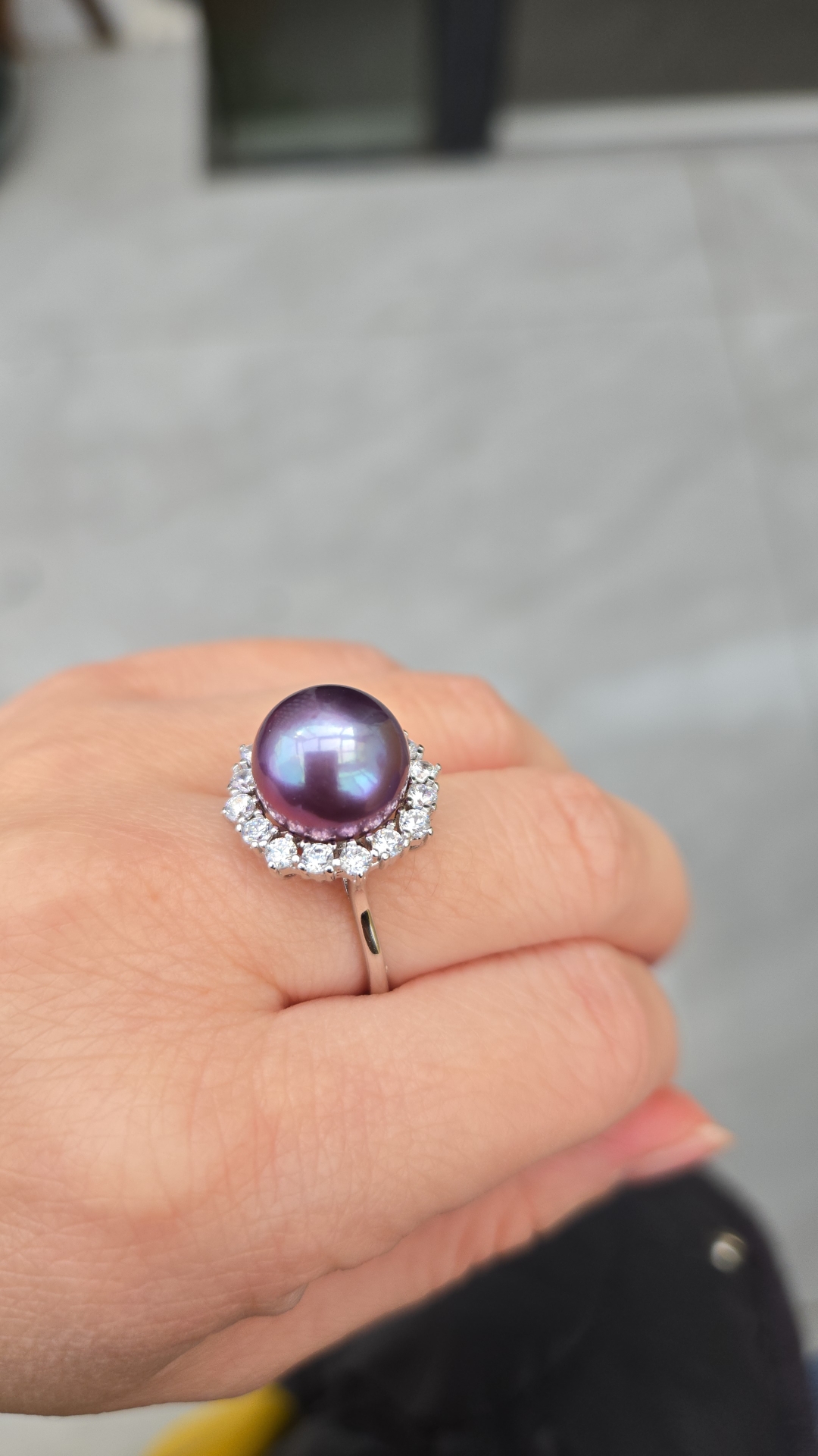 10028妖紫色太阳花淡水爱迪生珍珠戒指（点位11.4 S925银）