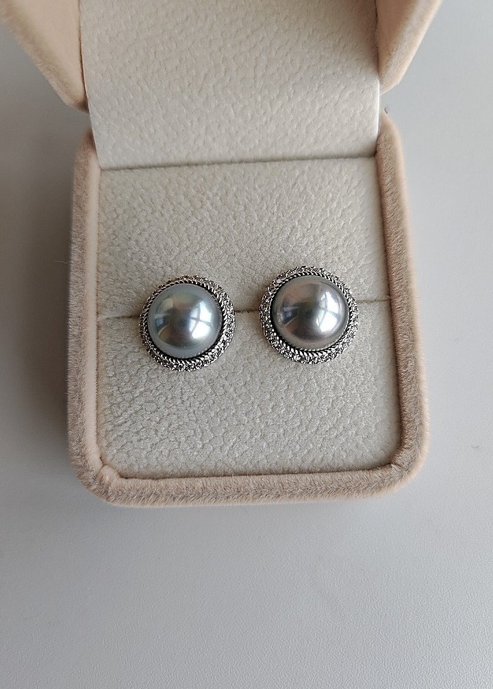 4447 天然海水大溪地马贝珍珠耳钉（珠光超美带证）