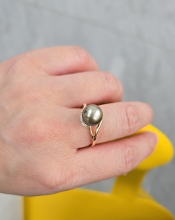 天然海水大溪地珍珠戒指（怪色点位8.5银配清货不退换）