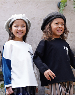 日本贵牌Fith重磅抗皱全棉拼色中性款男女童通用款长袖T恤