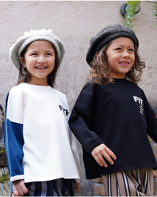 日本贵牌Fith重磅抗皱全棉拼色中性款男女童通用款长袖T恤