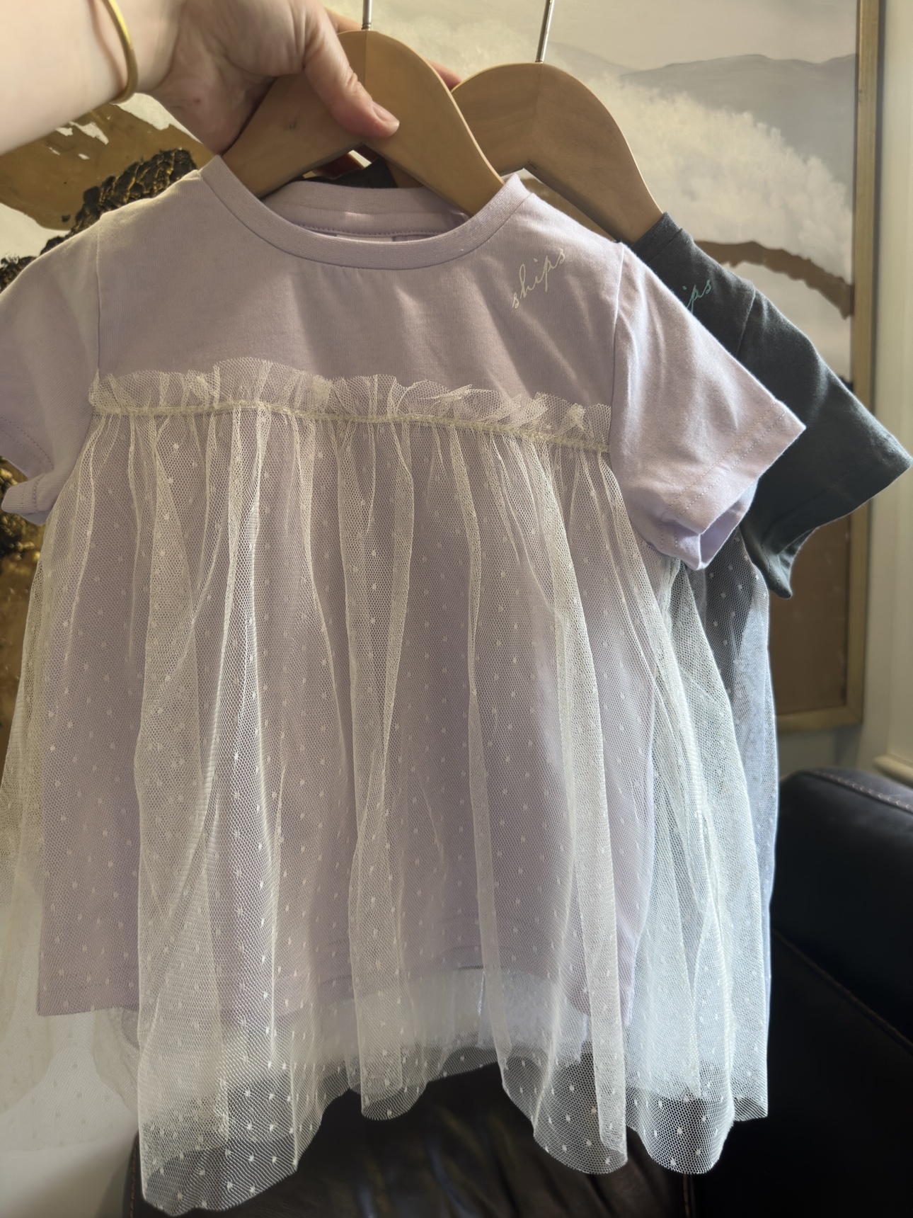 出口外贸原单ships全棉网纱假两件女童夏季新款可爱公主T恤