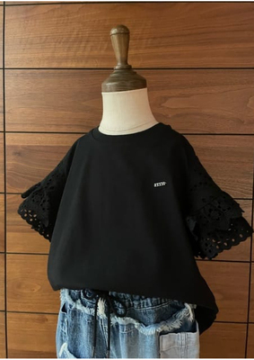 日本小众贵牌Fith丝光棉花边飞袖甜美可爱T恤女童春夏亲子款