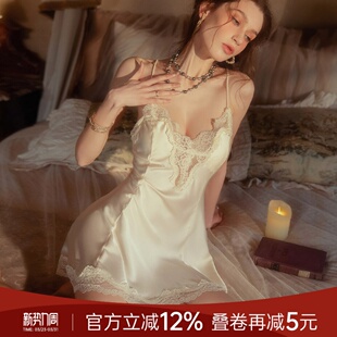 今夕何夕法式 性感睡衣女纯欲带胸垫高级感蕾丝吊带露背诱惑睡裙