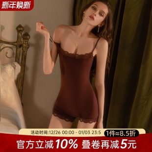 今夕何夕性感内衣女性感纯欲弹力束腰美体吊带蕾丝花边塑身连体衣