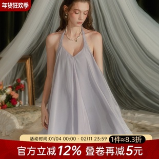 赵露思同款 性感挂脖吊带睡衣俏皮可爱无袖蓬蓬裙纯欲高级感睡裙