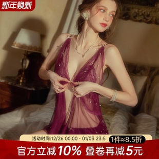 珍珠纯欲风吊带睡裙 蕾丝透视薄款 今夕何夕性感睡衣女2025新款 秋季