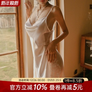 今夕何夕性感睡衣女夏季 美背荡领纯欲风透视情调蕾丝吊带睡裙 新款