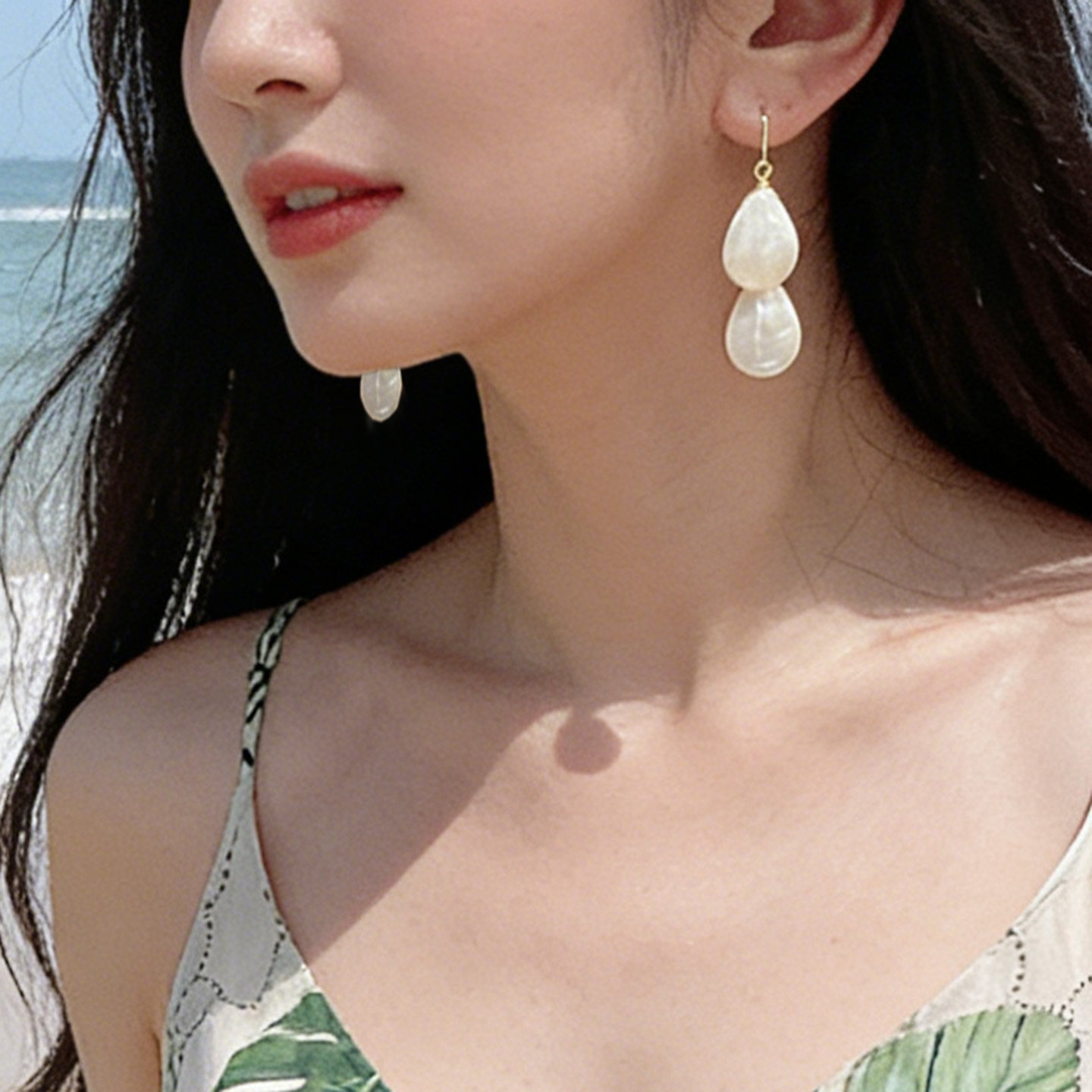南洋深海高光天然贝母水滴美产14K包金耳环蚊香盘耳夹女原创设计